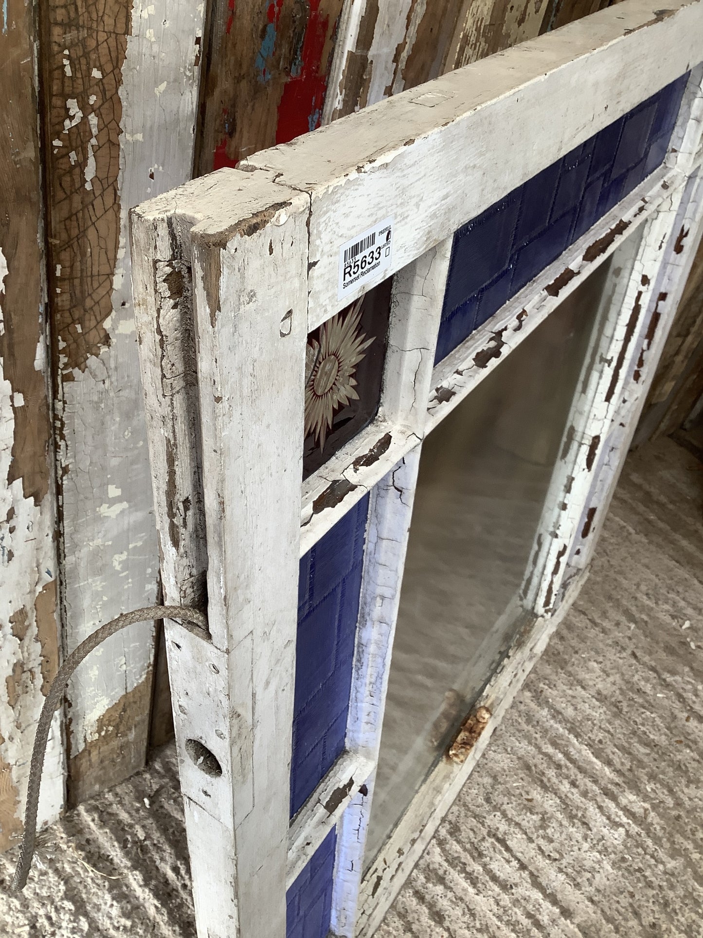 Old Sash Window With Star Glass Pine Frame