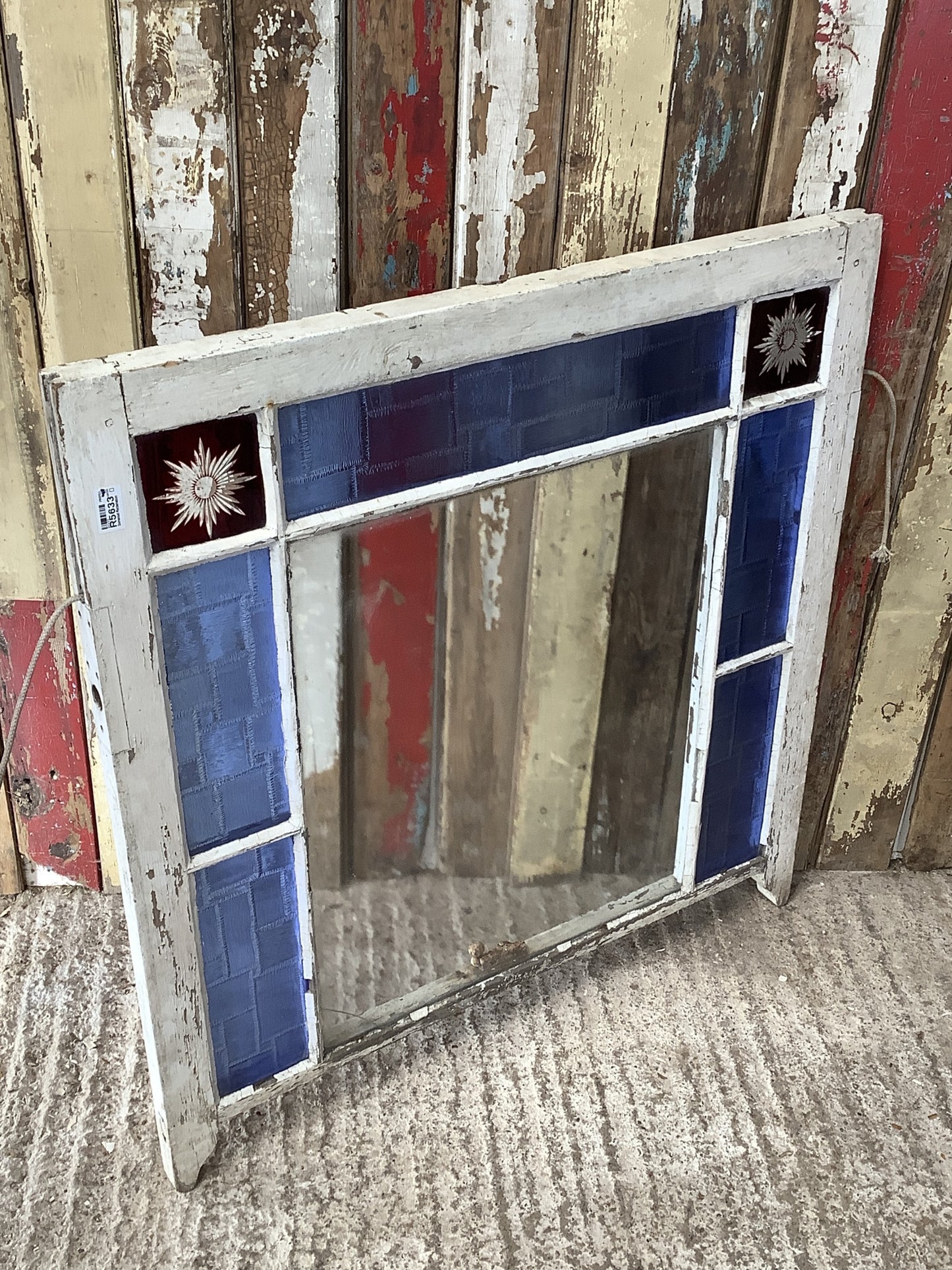 Old Sash Window With Star Glass Pine Frame