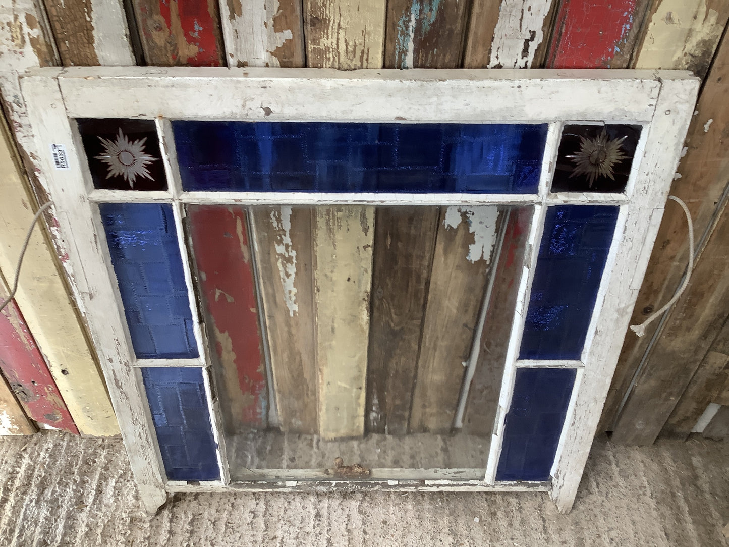 Old Sash Window With Star Glass Pine Frame