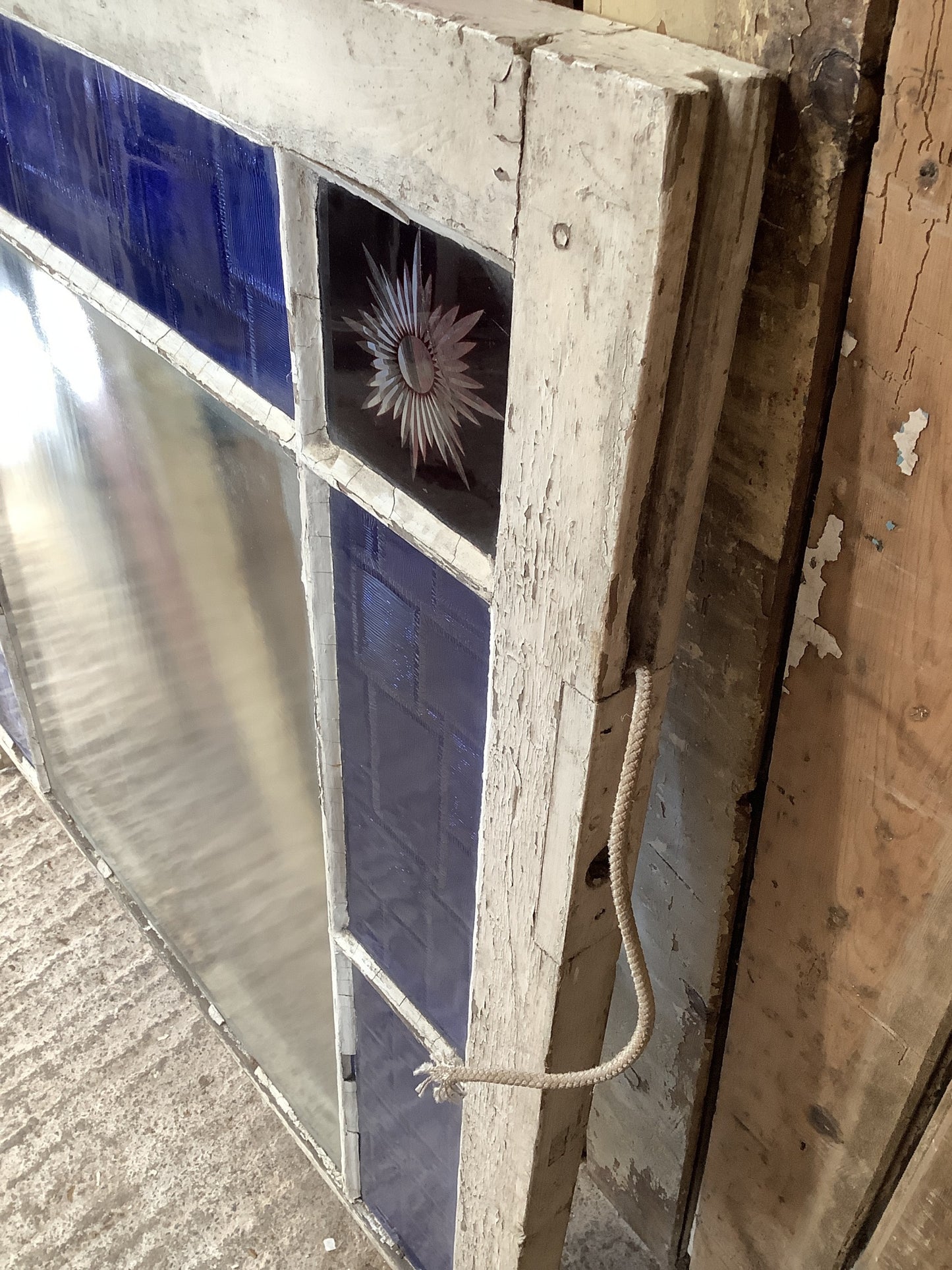 Old Sash Window With Star Glass Pine Frame