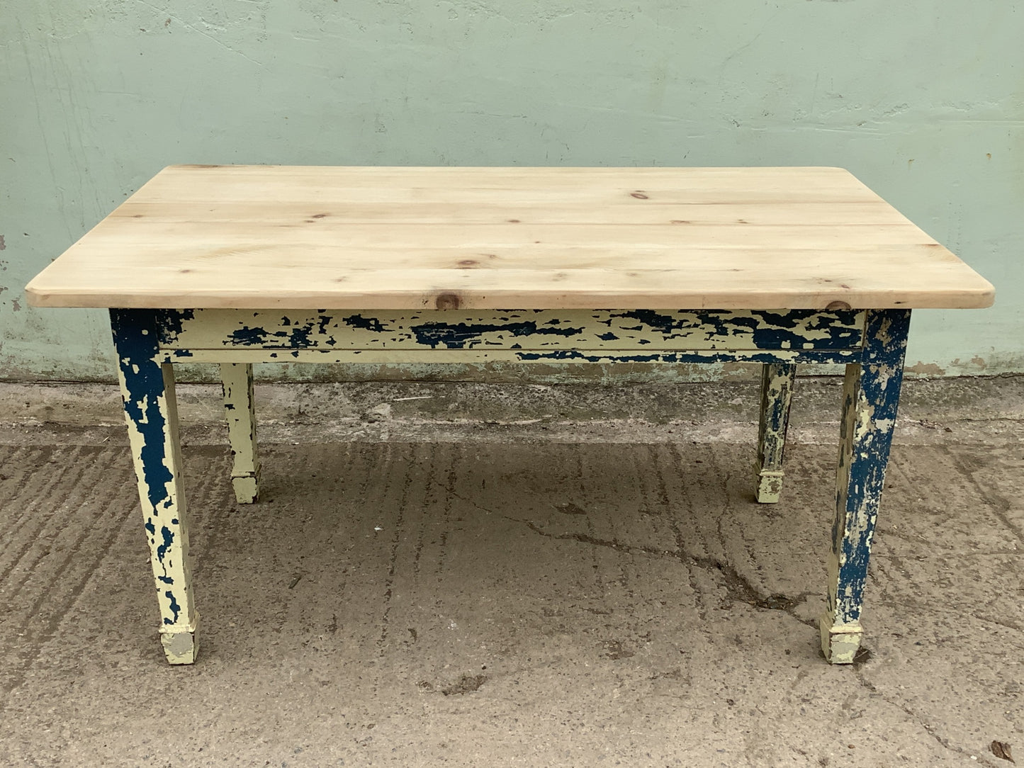 Quirky Old Pine & Mahogany Chunky Kitchen Table Shabby Paint 4'11" Long 2'11" W