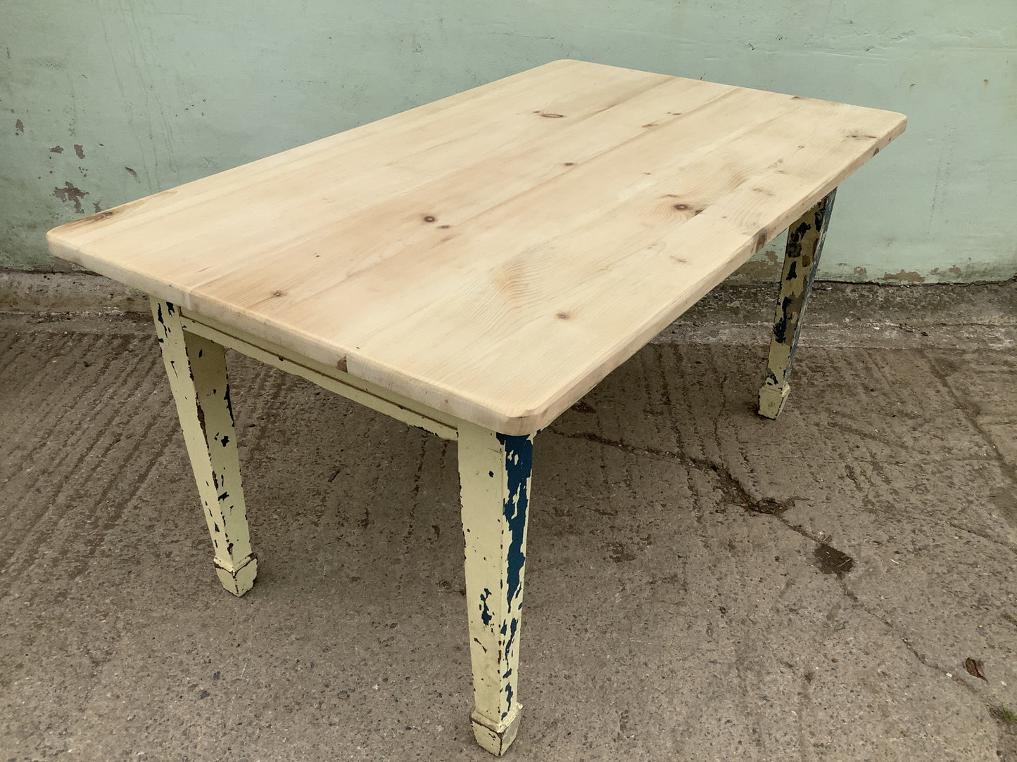 Quirky Old Pine & Mahogany Chunky Kitchen Table Shabby Paint 4'11" Long 2'11" W