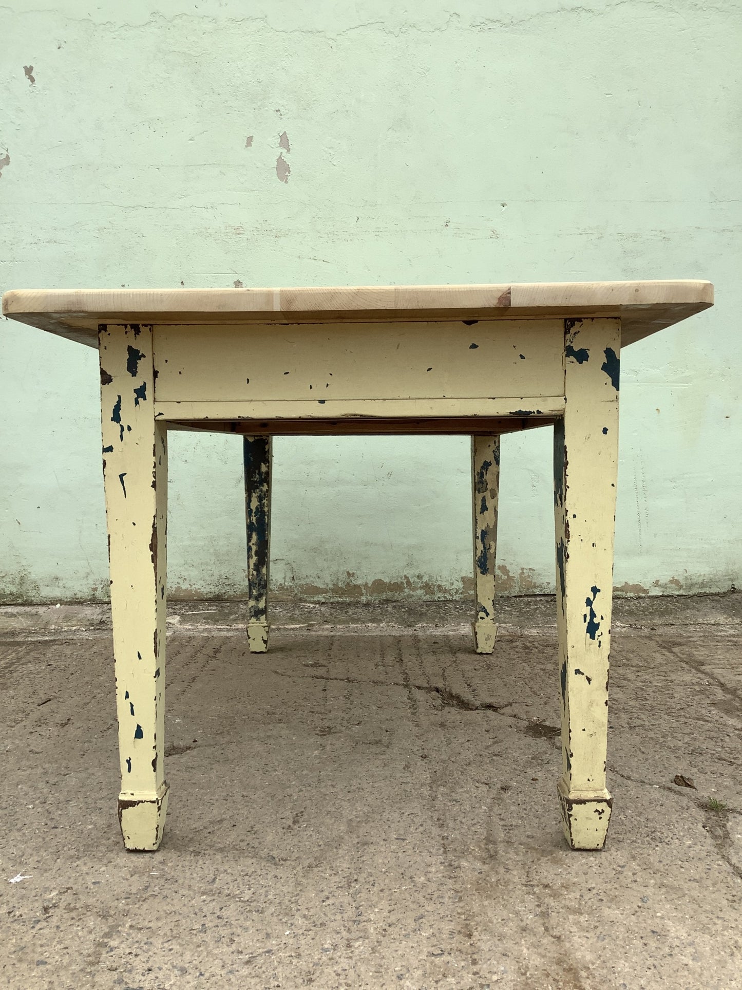 Quirky Old Pine & Mahogany Chunky Kitchen Table Shabby Paint 4'11" Long 2'11" W