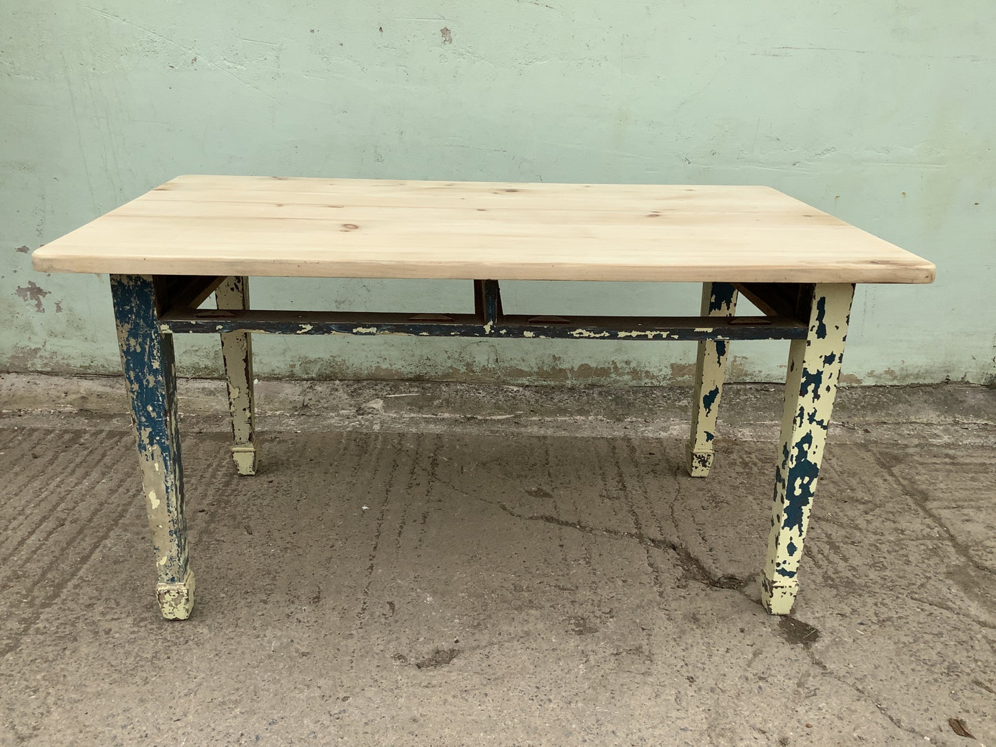 Quirky Old Pine & Mahogany Chunky Kitchen Table Shabby Paint 4'11" Long 2'11" W