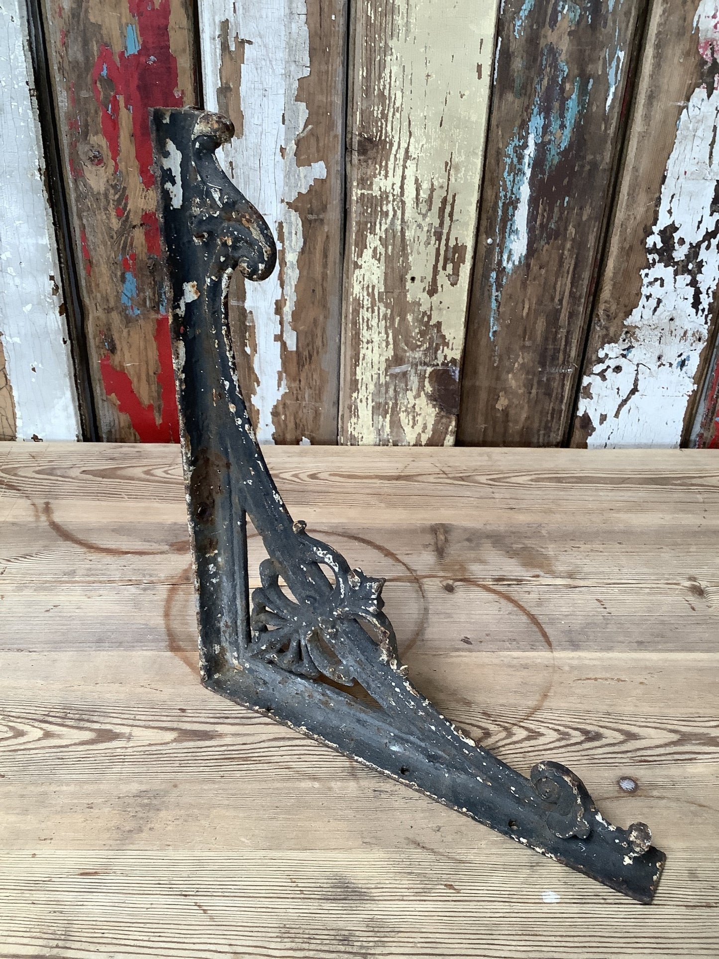 Old Painted Cast Iron Single Wall Shelf Bracket 1'0"H 0'10" W