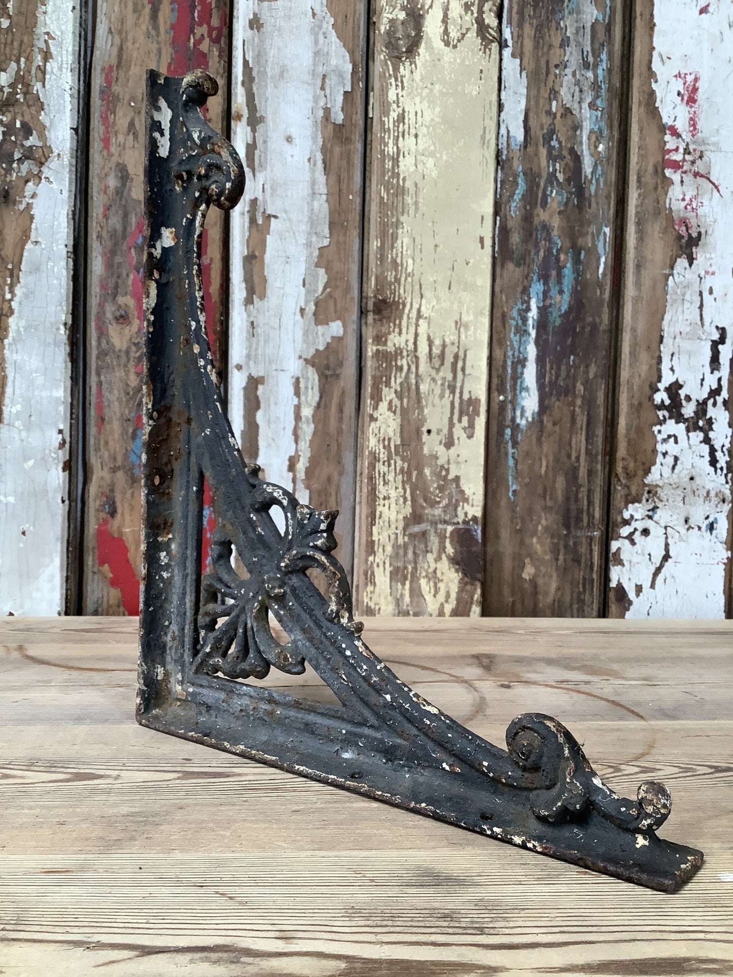 Old Painted Cast Iron Single Wall Shelf Bracket 1'0"H 0'10" W