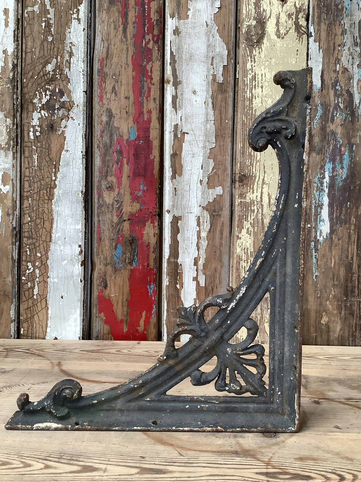 Old Painted Cast Iron Single Wall Shelf Bracket 1'0"H 0'10" W