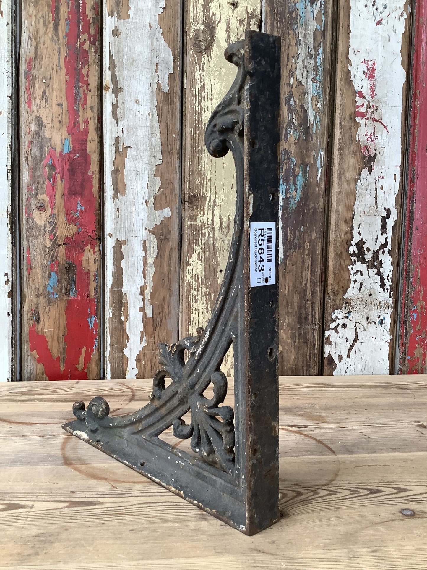 Old Painted Cast Iron Single Wall Shelf Bracket 1'0"H 0'10" W