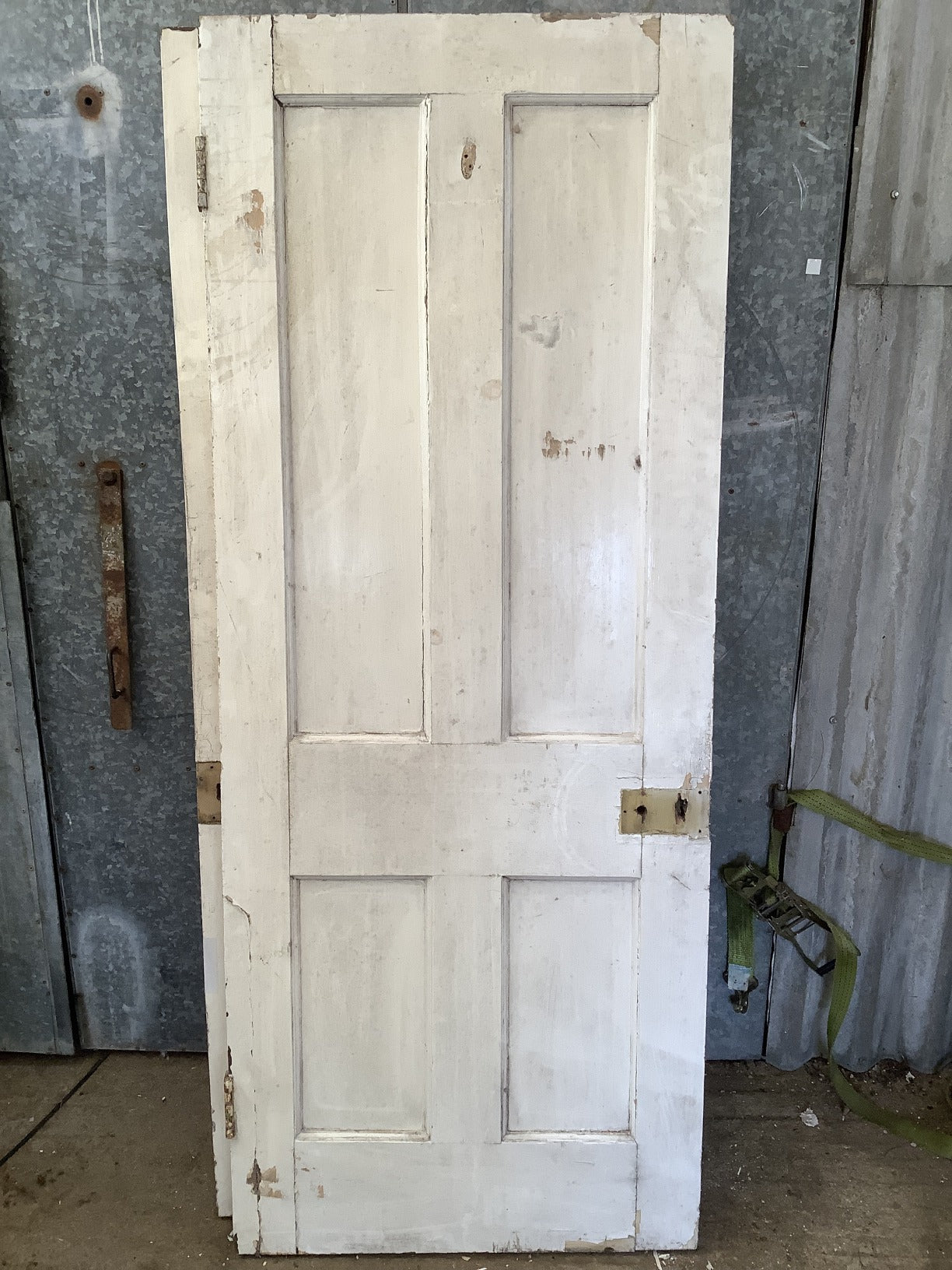 31 5/8"X78 7/8" 1930s Internal Painted Pine Four Panel Door 2 over 2 Reclaimed