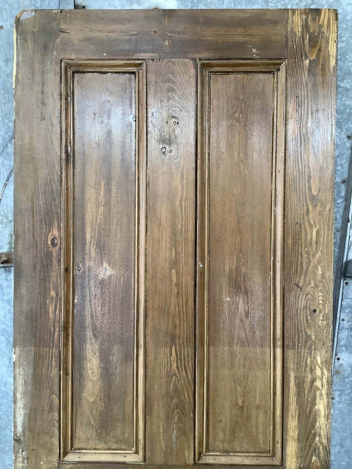 29 5/8"X76 7/8" Victorian Internal Stained Pine Four Panel Door 2 over 2 Old