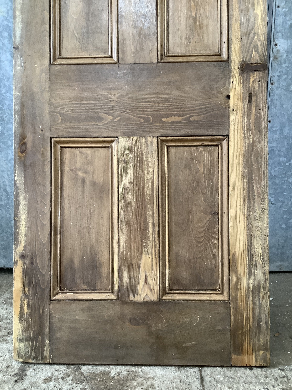 29 5/8"X76 7/8" Victorian Internal Stained Pine Four Panel Door 2 over 2 Old