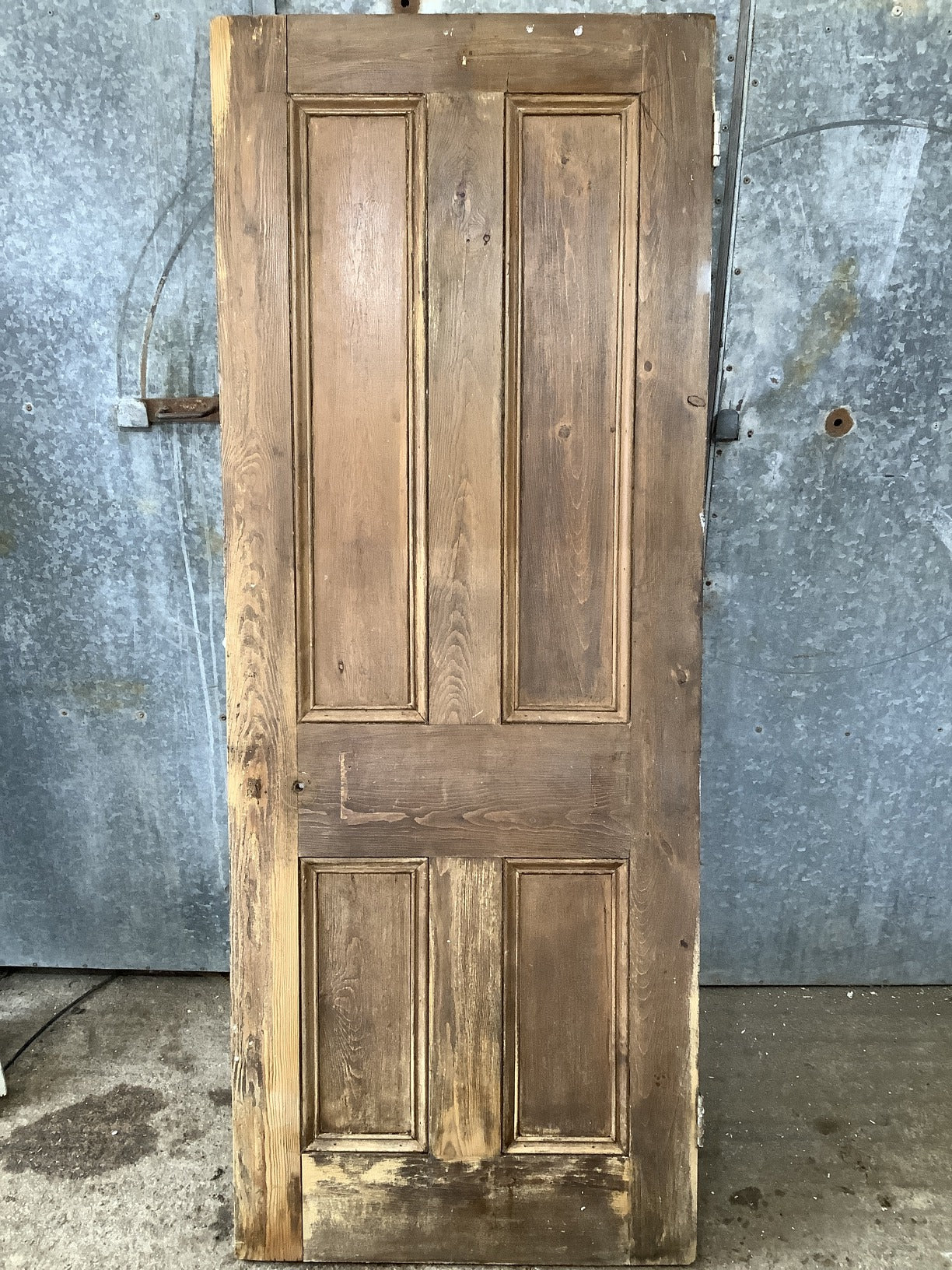 29 5/8"X76 7/8" Victorian Internal Stained Pine Four Panel Door 2 over 2 Old