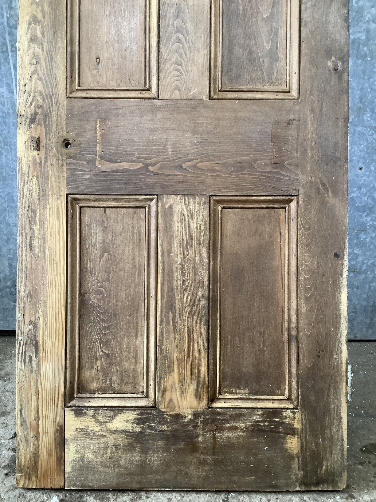 29 5/8"X76 7/8" Victorian Internal Stained Pine Four Panel Door 2 over 2 Old