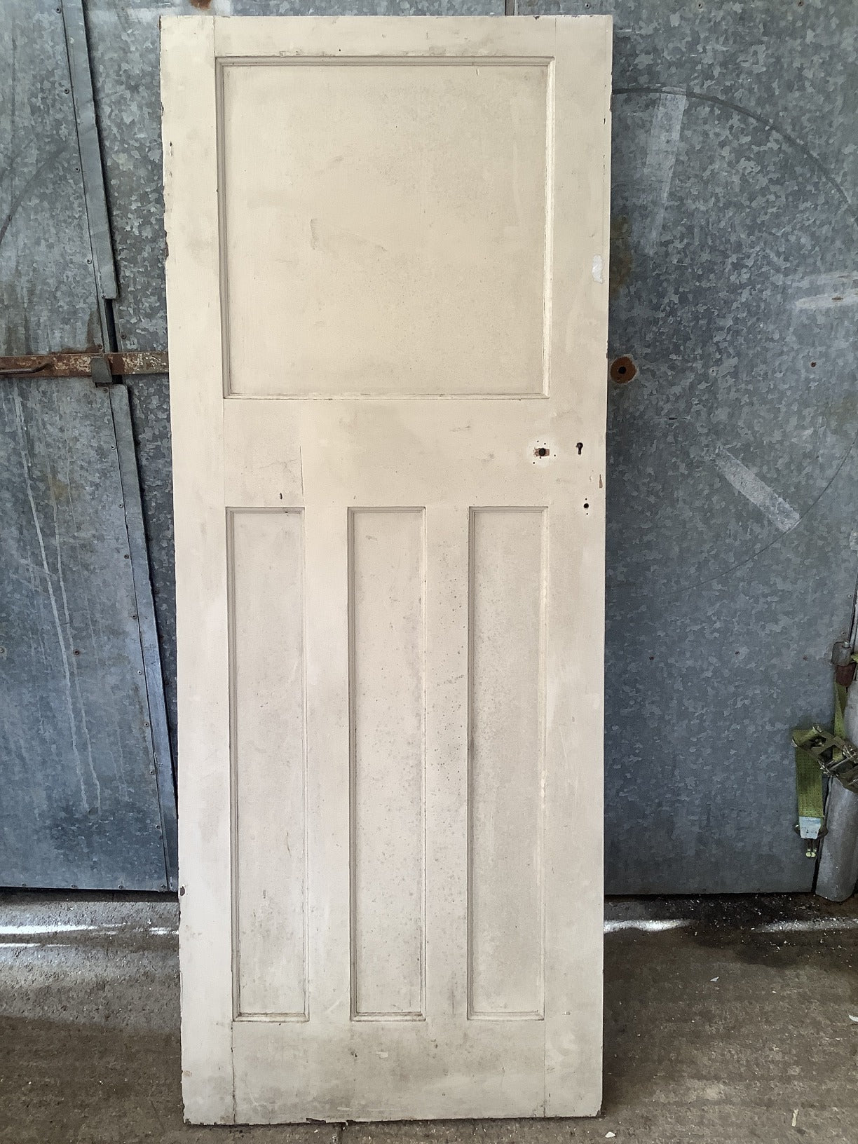 29 1/8"X70 3/4" 1930s Internal Painted Pitch Pine Four Panel Door 1 over 3 Old