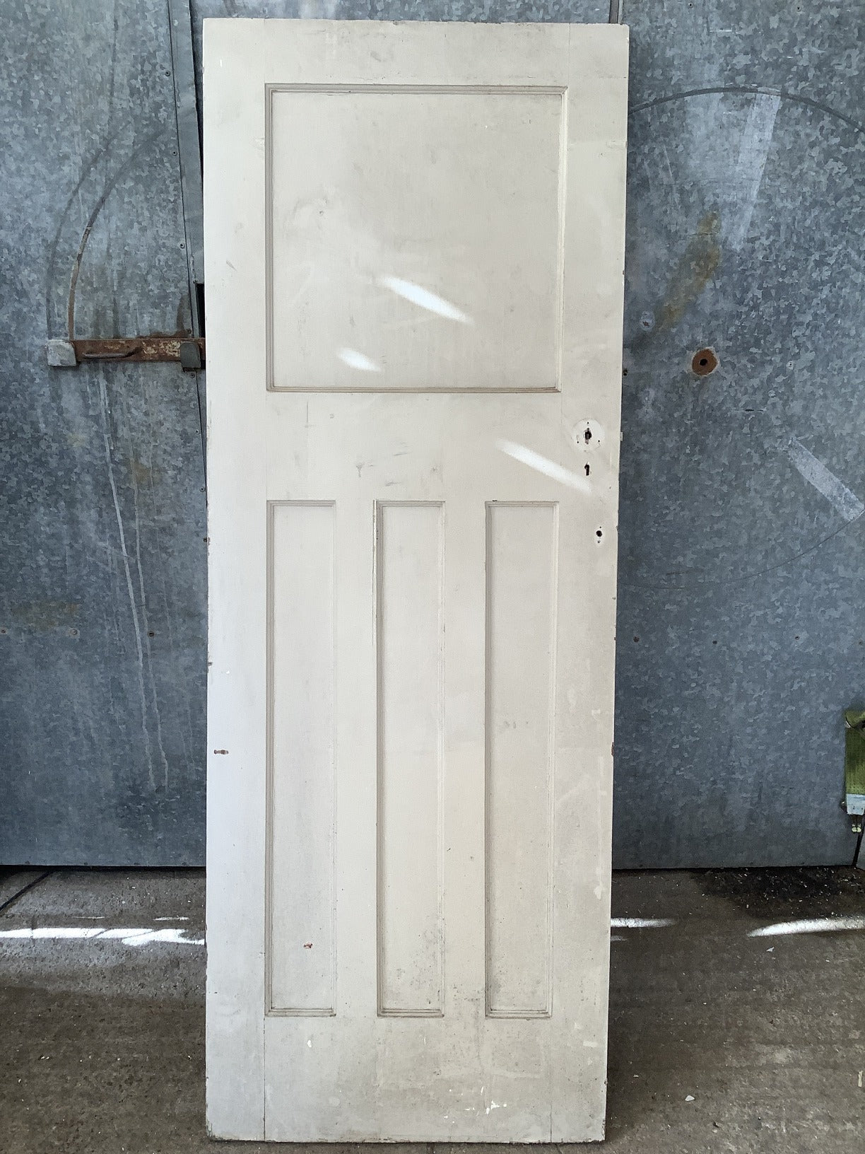 27 7/8"X75 3/4" 1930s Internal Painted Pitch Pine Four Panel Door 1 over 3 Old