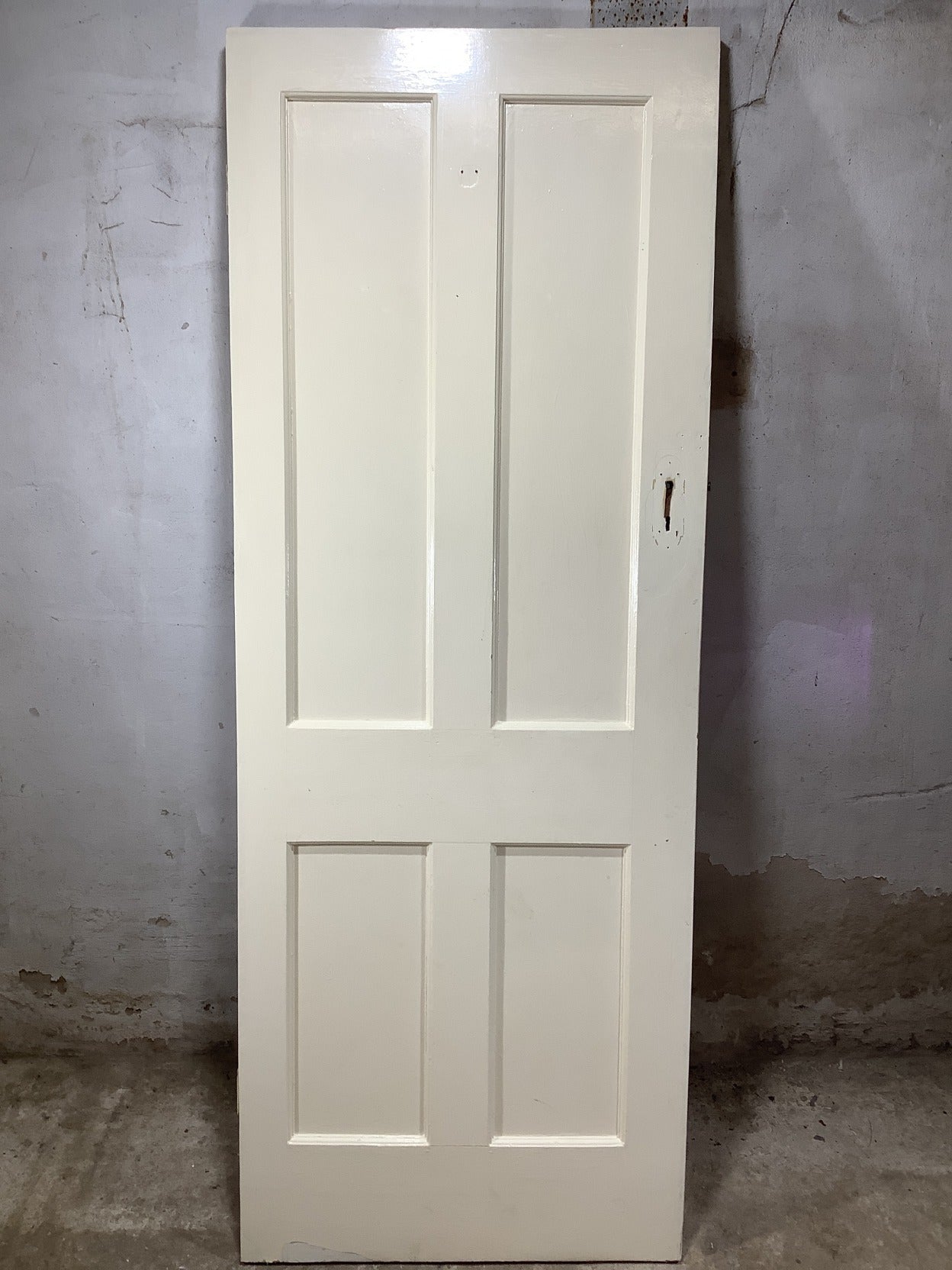 29 1/8"X76 3/4" 1930s Internal Painted Pitch Pine Four Panel Door 2over2 Old