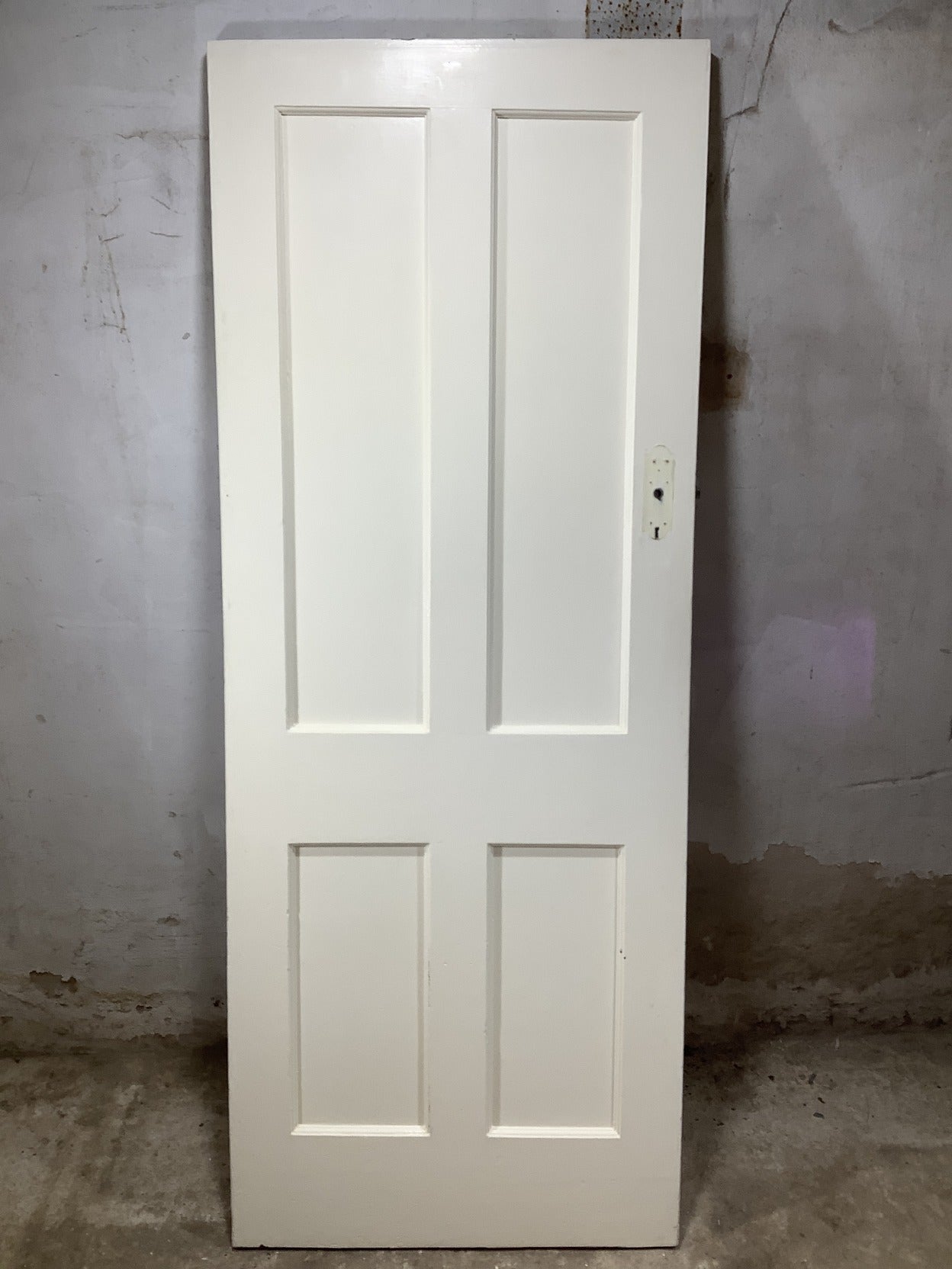 29 5/8"X76 1/2" 1930s Internal Painted Pitch Pine Four Panel Door 2over2 Old