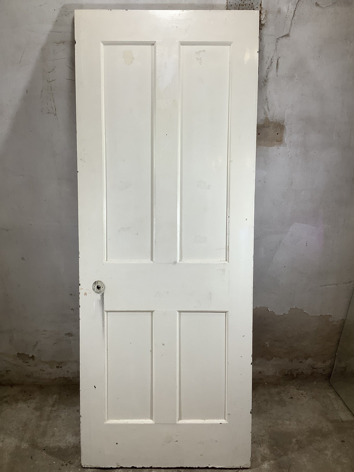 29 3/4"X77 1/4" 1930s Internal Painted Pine Four Panel Door 2over2 Reclamation