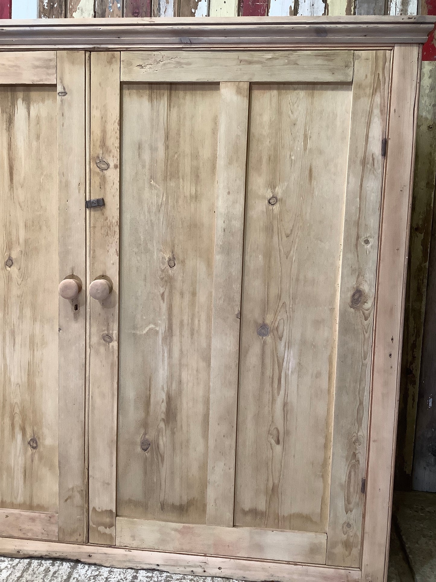 Large Victorian Stripped Pine & Elm Storage Cupboard Wooden 4'11"H 5'8" W