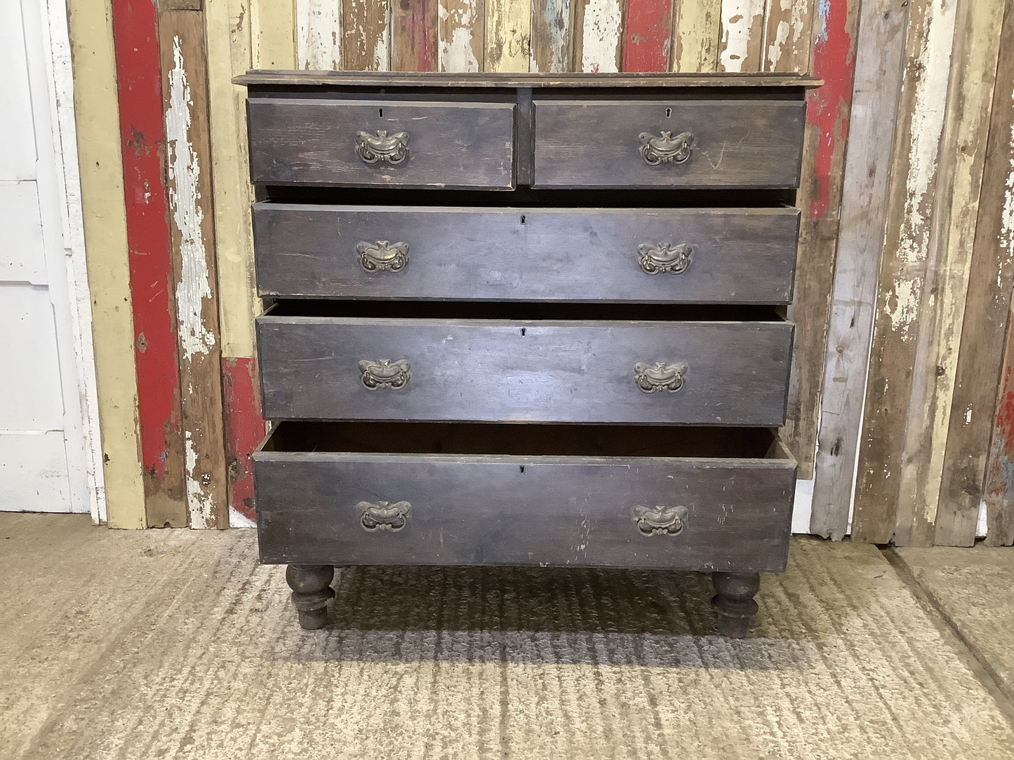 3'9"H 3'5" W Victorian Stained Pine 2 Over 3 Chest of Drawers 5 Drawers Wooden