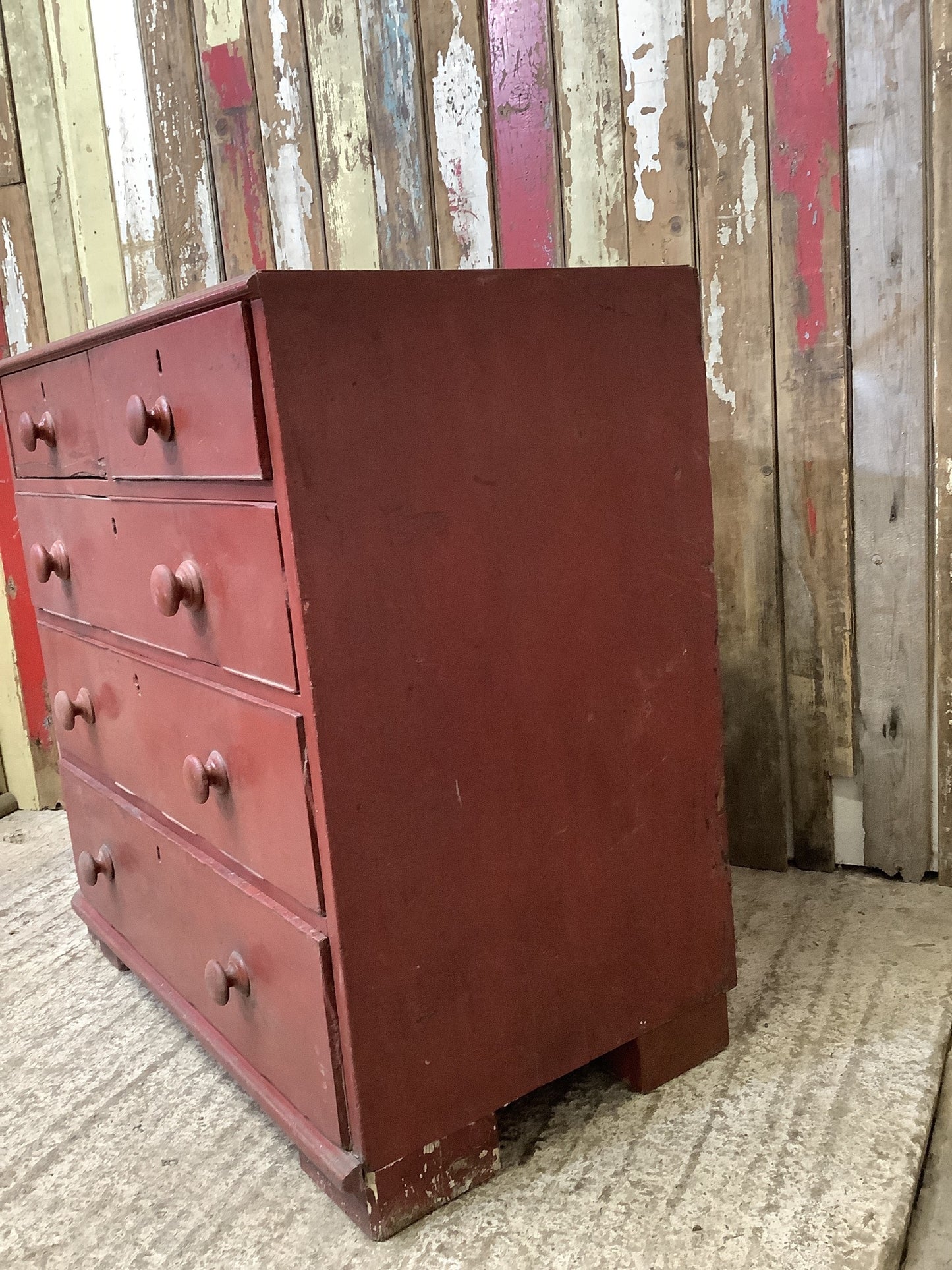 Rustic Victorian Red Pine & Mahogany 2 Over 3 Chest of Drawers 5 Drawers Wooden 3'1"H 3'1" W