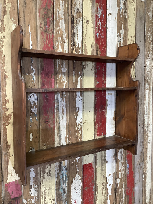 Rustic Old Varnished Wall Pine Kitchen 3 Shelves Wooden 2'8"H 2'8" W