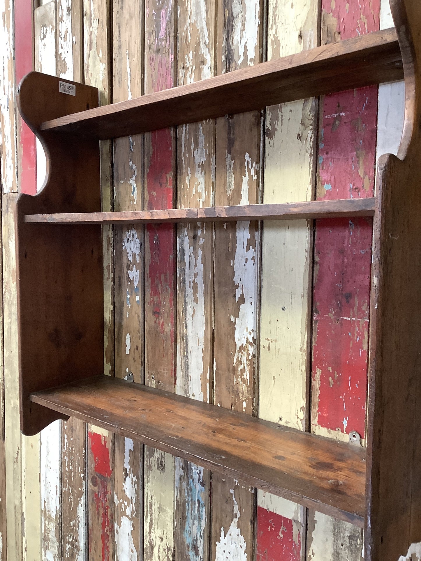 Rustic Old Varnished Wall Pine Kitchen 3 Shelves Wooden 2'8"H 2'8" W