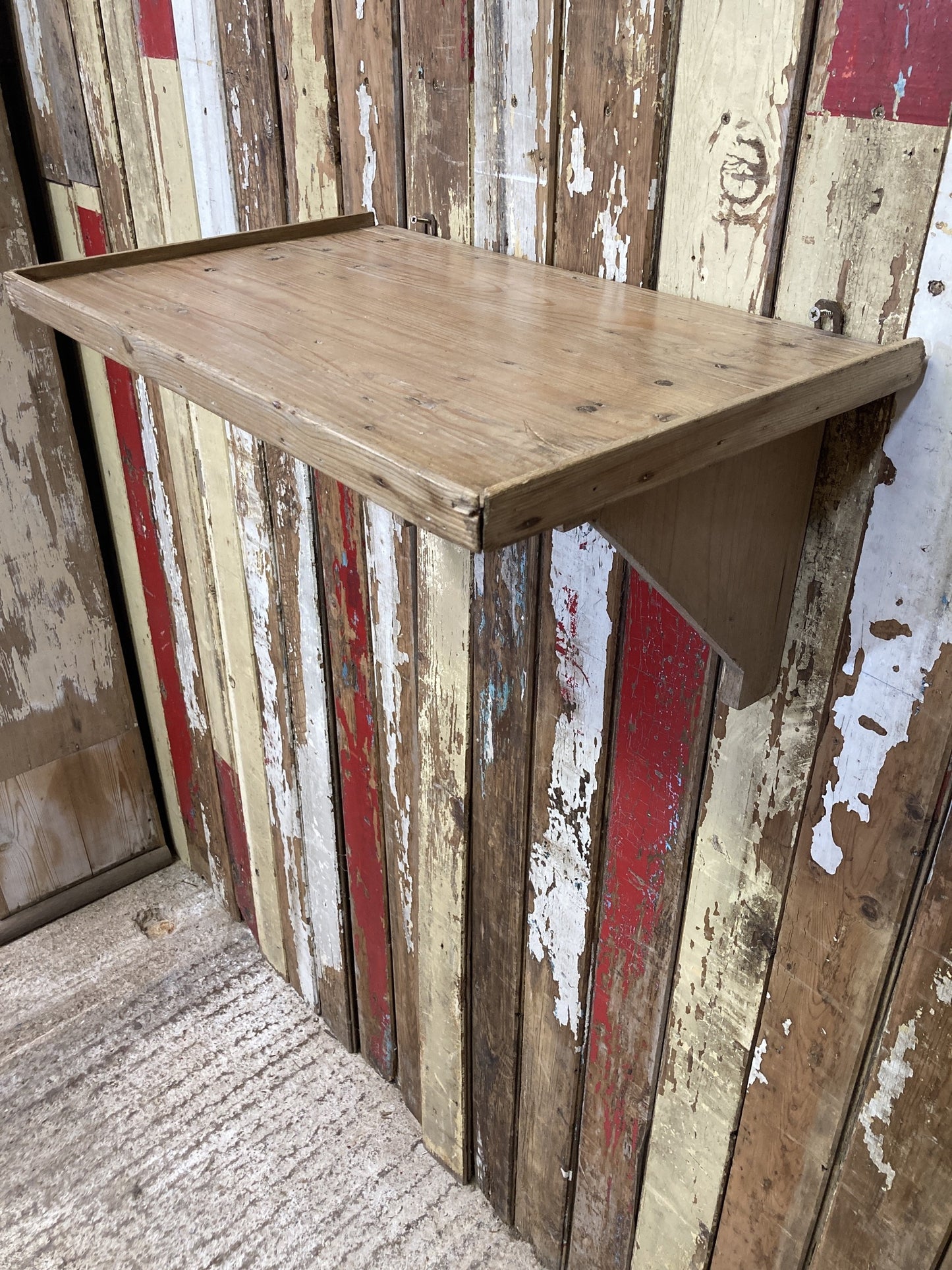 Old Kitchen Stripped Pine Waxed Single Shelf Wooden 1'H X 2' W